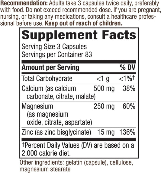 Nature?s Way Calcium-Magnesium-Zinc - Bone Health & Muscle Function* - With Calcium Carbonate, Citrate & Malate - Gluten & Dairy Free - 250 Capsules