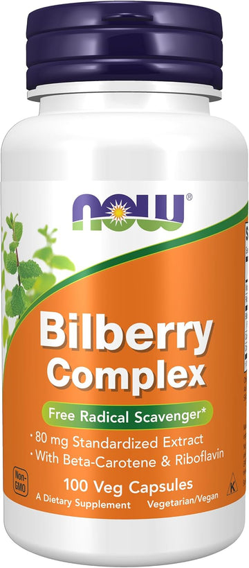 Now Foods Supplements, Bilberry (Vaccinium Myrtillus)Complex 80 Mg With Beta-Carotene & Riboflavin, 100 Veg Capsules