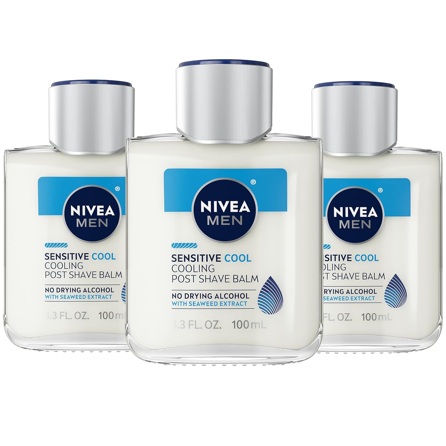 Nivea Men Sensitive Cool Cooling Post Shave Balm With Vitamin E, Chamomile And Seaweed Extracts, Alcohol Free After Shave Balm For Men, 3 Pack Of 3.3 Fl Oz Bottles