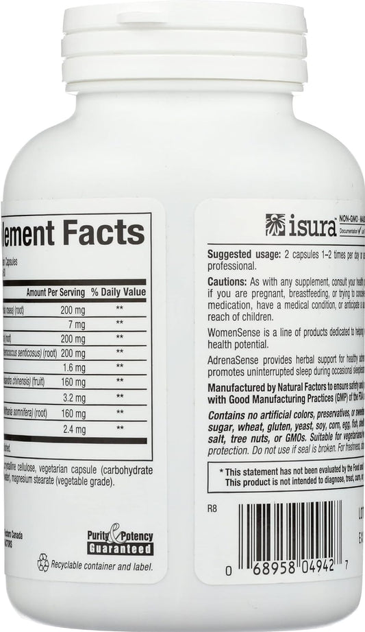 WomenSense AdrenaSense by Natural Factors, AdrenaSense, Herbal Supplement for Adrenal Support and Stress Relief, Vegan, Non-GMO, 120 Capsules