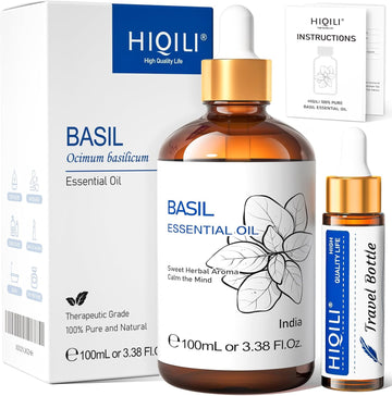 HIQILI Basil Essential Oil, Pure Natural Basil Oil for Diffuser - 3.38 Fl Oz