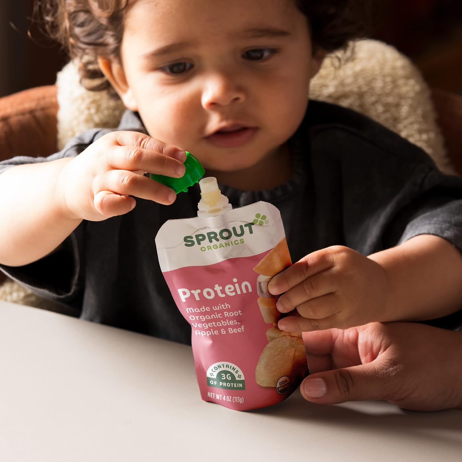 Sprout Organic Baby Food Pouches Stage 3, Organically Sourced Meat Protein, Root Vegetables Apple W/ Beef, 4 Ounce (Pack Of 12)