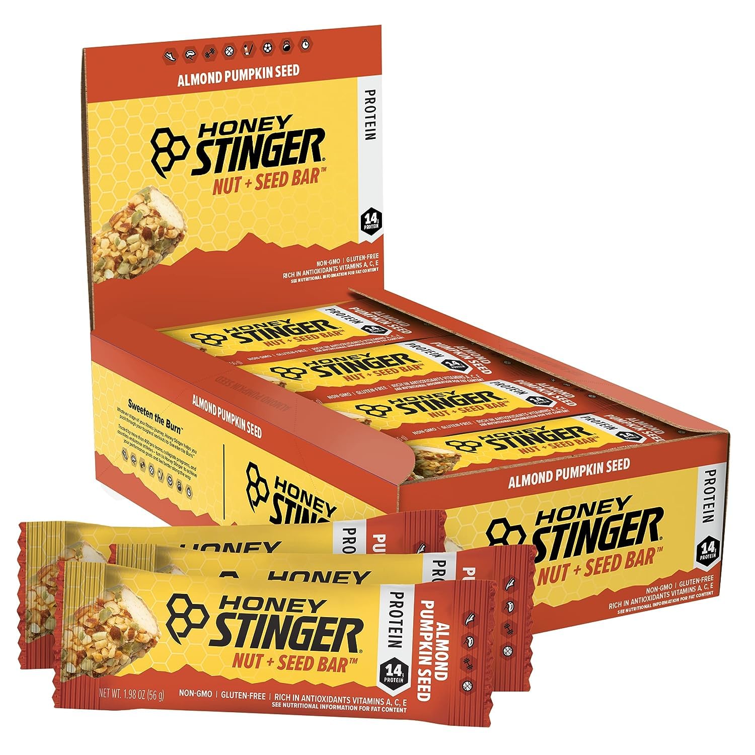 Honey Stinger Nut + Seed Bar | Almond Pumpkin Seed | Protein Packed Food For Exercise, Endurance, Performance And Recovery | Sports Nutrition Snack Bar For Home & Gym, Post Workout | Box Of 12