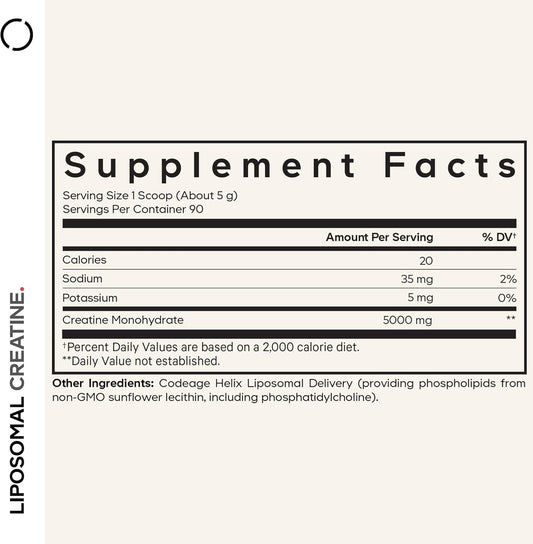 Codeage Liposomal Creatine Powder Supplement, Pure Creatine Monohydrate 5000Mg, Pre Workout & Post Workouts - Unflavored Creatine, Micronized Creatine Powder - Creatinine For Sports - 30 Servings
