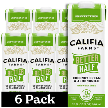 Califia Farms - Unsweetened Better Half, Half And Half Substitute, 32 Oz (Pack Of 6), Almond Milk, Coconut Cream, Coffee Creamer, Keto, Shelf Stable, Dairy Free, Plant Based, Vegan