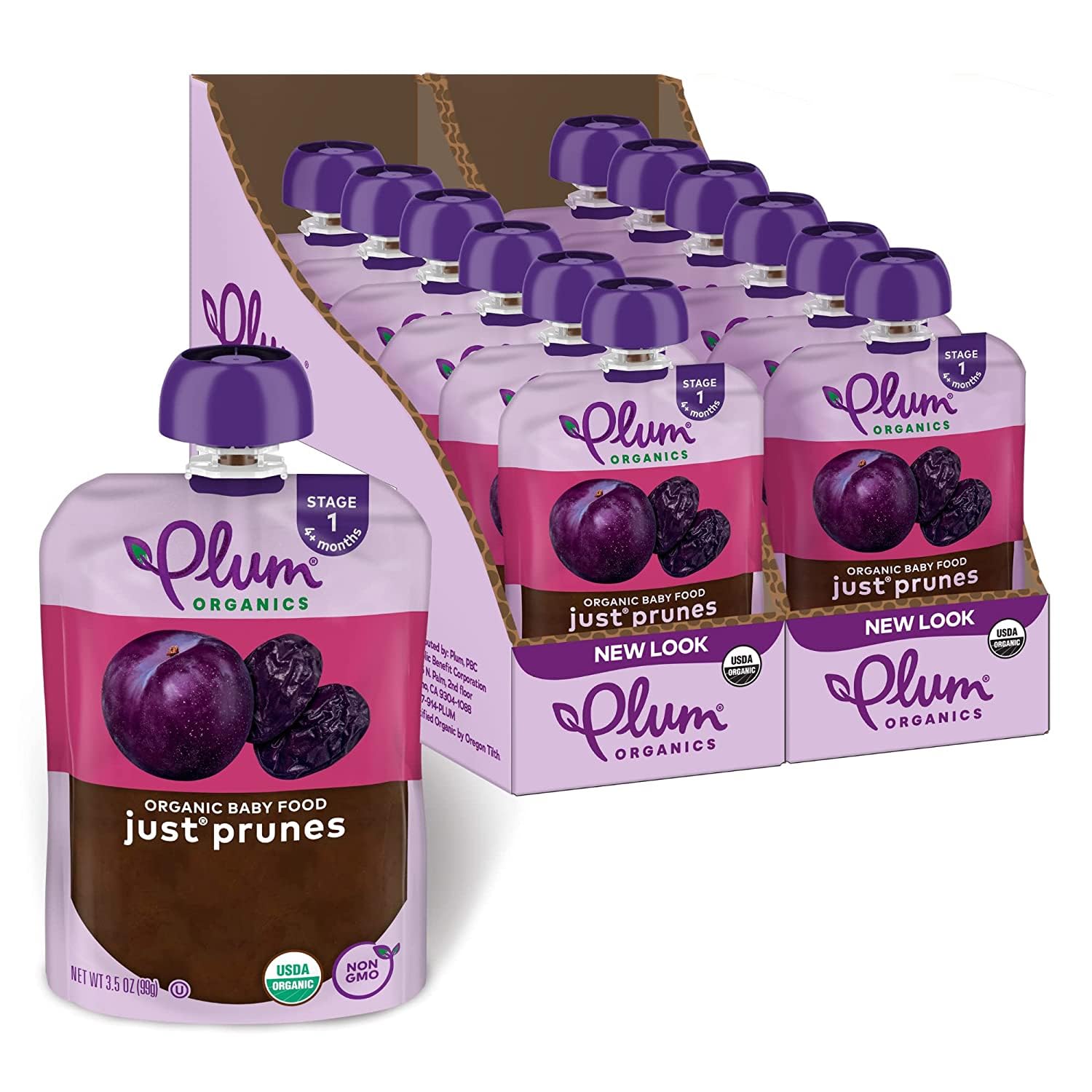 Plum Organics | Stage 1 | Organic Baby Food Meals [4+ Months] | Just Prunes | 3.5 Ounce Pouch (Pack Of 12) Packaging May Vary