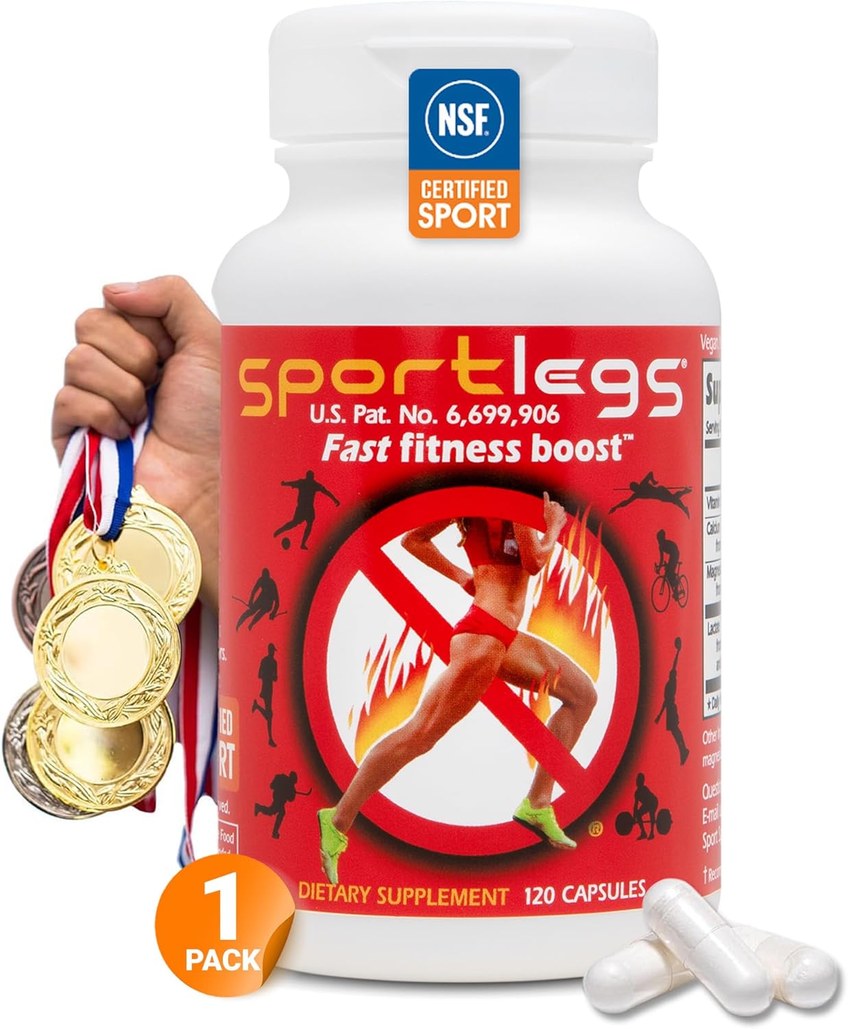 Sportlegs Fast Fitness Boost Pre Workout Lactic Acid Supplement, Sports Endurance Fuel - Nsf Certified For Sport,120-Capsule Bottle, Pack Of 1