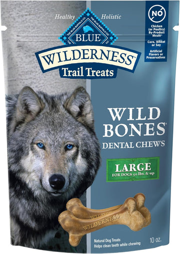 Blue Buffalo Wilderness Trail Treats Wild Bones Large Dental Chews, Grain-Free Dog Bones For Large Dogs Made With Natural Ingredients, 10-Oz. Bag