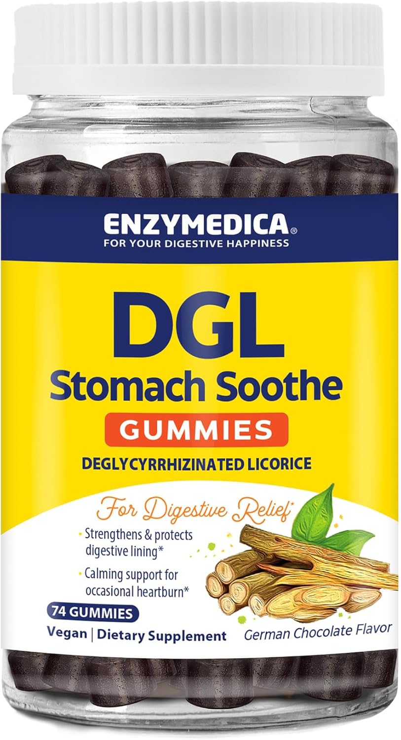 Enzymedica, Dgl Stomach Soothe, Deglycyrrhizinated Licorice Gummies For Digestive Support & Gut Health, Chocolate, 74 Count