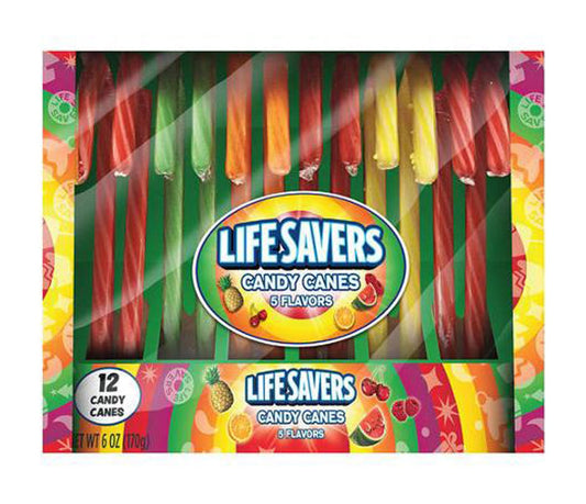 Candy Canes - 3 Pack Sampler, 12 Jolly Ranchers, 12 Sweetarts, 12 Lifesavers, 1.14 Pounds