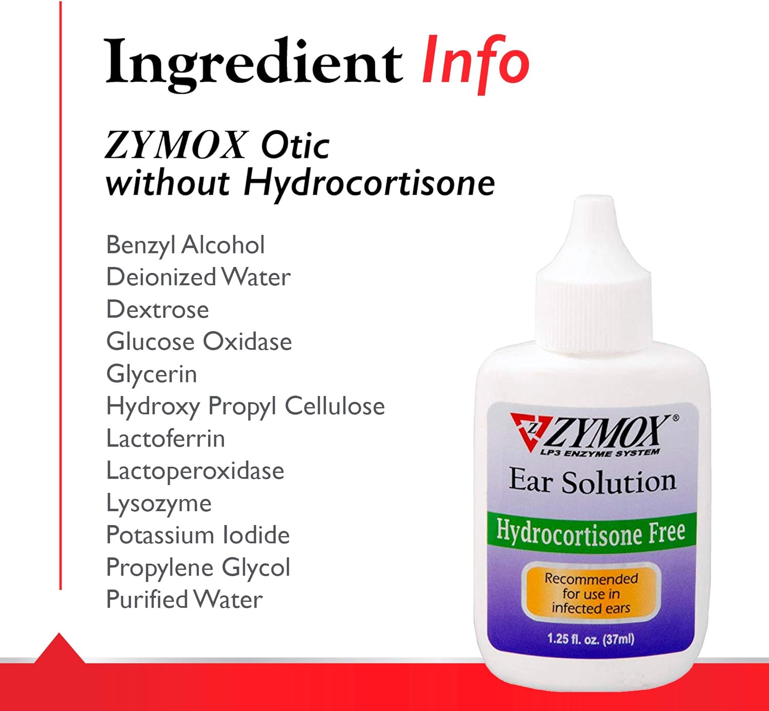 Zymox Otic Enzymatic Ear Solution for Dogs and Cats to Soothe Ear Infections Without Hydrocortisone, 1.25oz : Pet Supplies