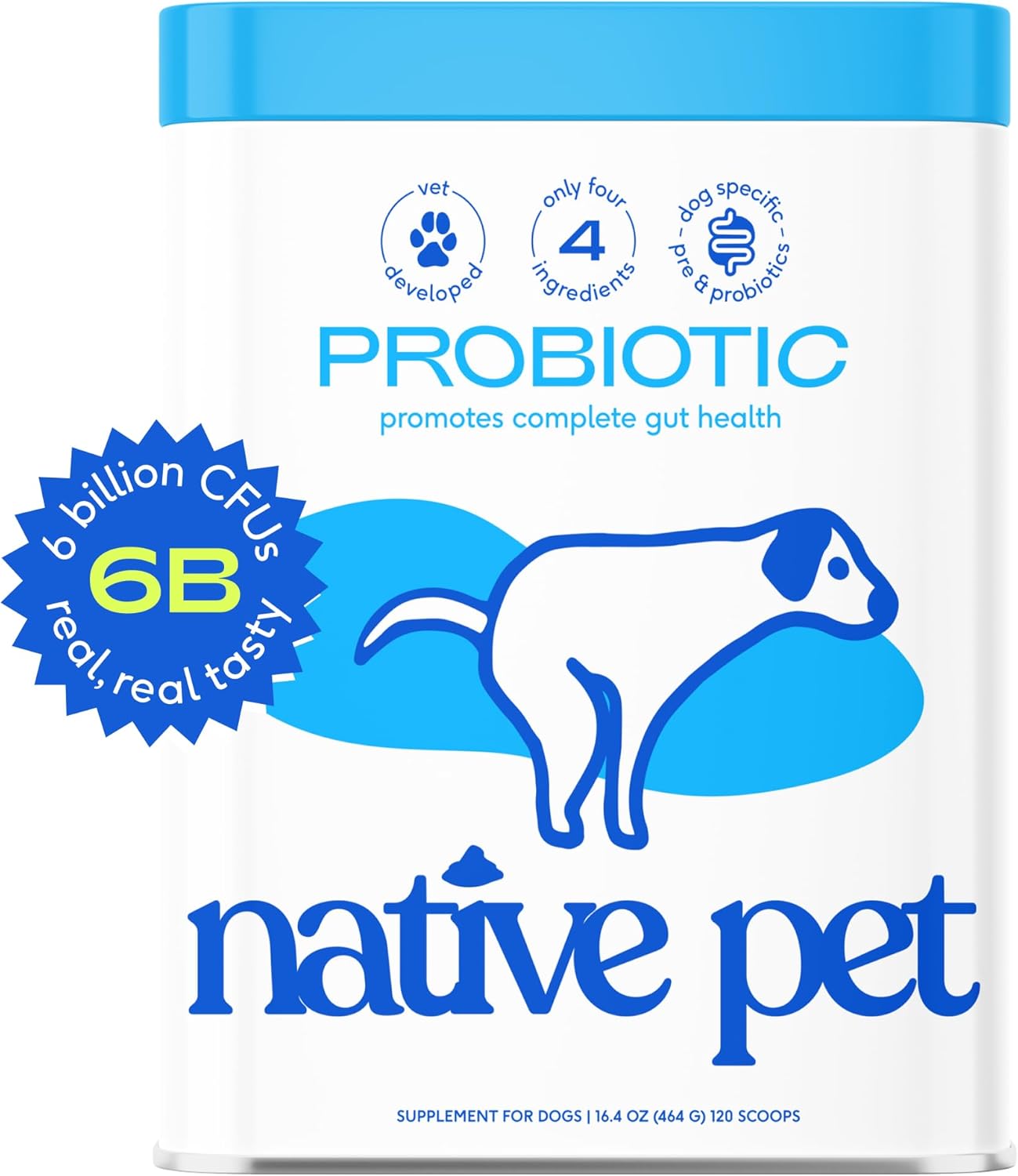 Native Pet Probiotic For Dogs - Vet Created Powder Digestive Issues Dog Probiotics + Prebiotic Bone Broth 232 Gram 6 Billion Cfu - Dog Supplies - Powder Prebiotics And Probiotics Dogs Love! (16.4 Oz)