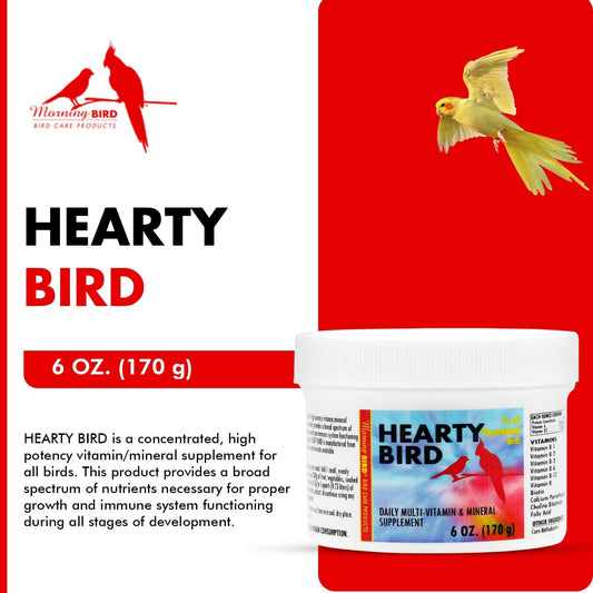 Morning Bird Hearty Bird 6 Oz - Daily Multivitamin Powder For Species – Energy Support With Immune Booster & Wellness - Protein Supplement Mix With Nutrients For All Pet Types