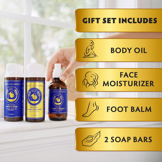 Organic Skin Care Gift Set, Spa Gifts For Women And Men - Lavender Scented Bath And Body Gift Basket With Body Oil, Facial Cream, Foot Lotion And 2 Soap Bars With Soap Holder