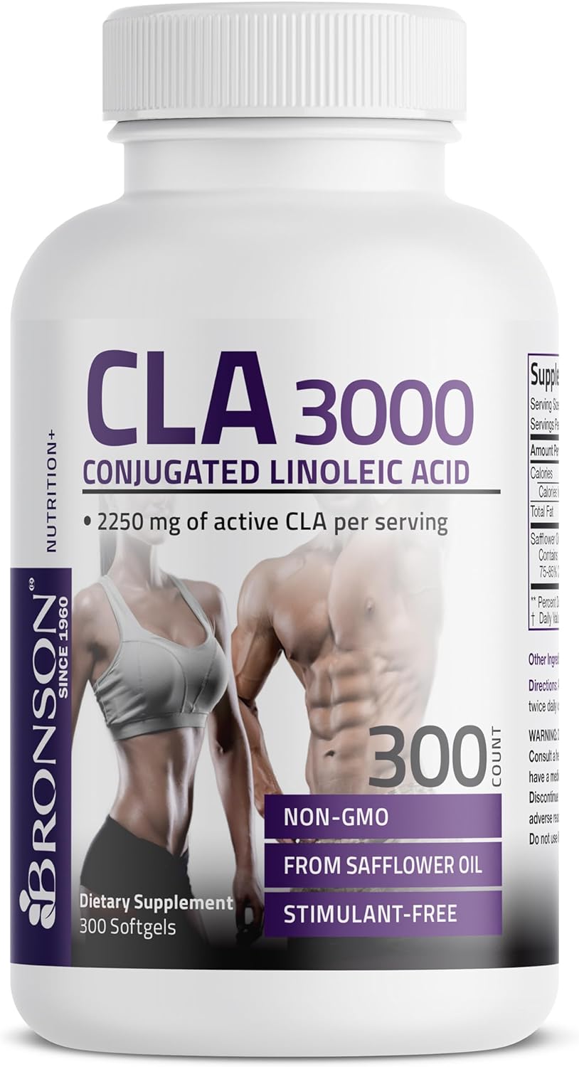 Bronson Cla 3000 Extra High Potency Supports Healthy Weight Management Lean Muscle Mass Non-Stimulating Conjugated Linoleic Acid 300 Softgels