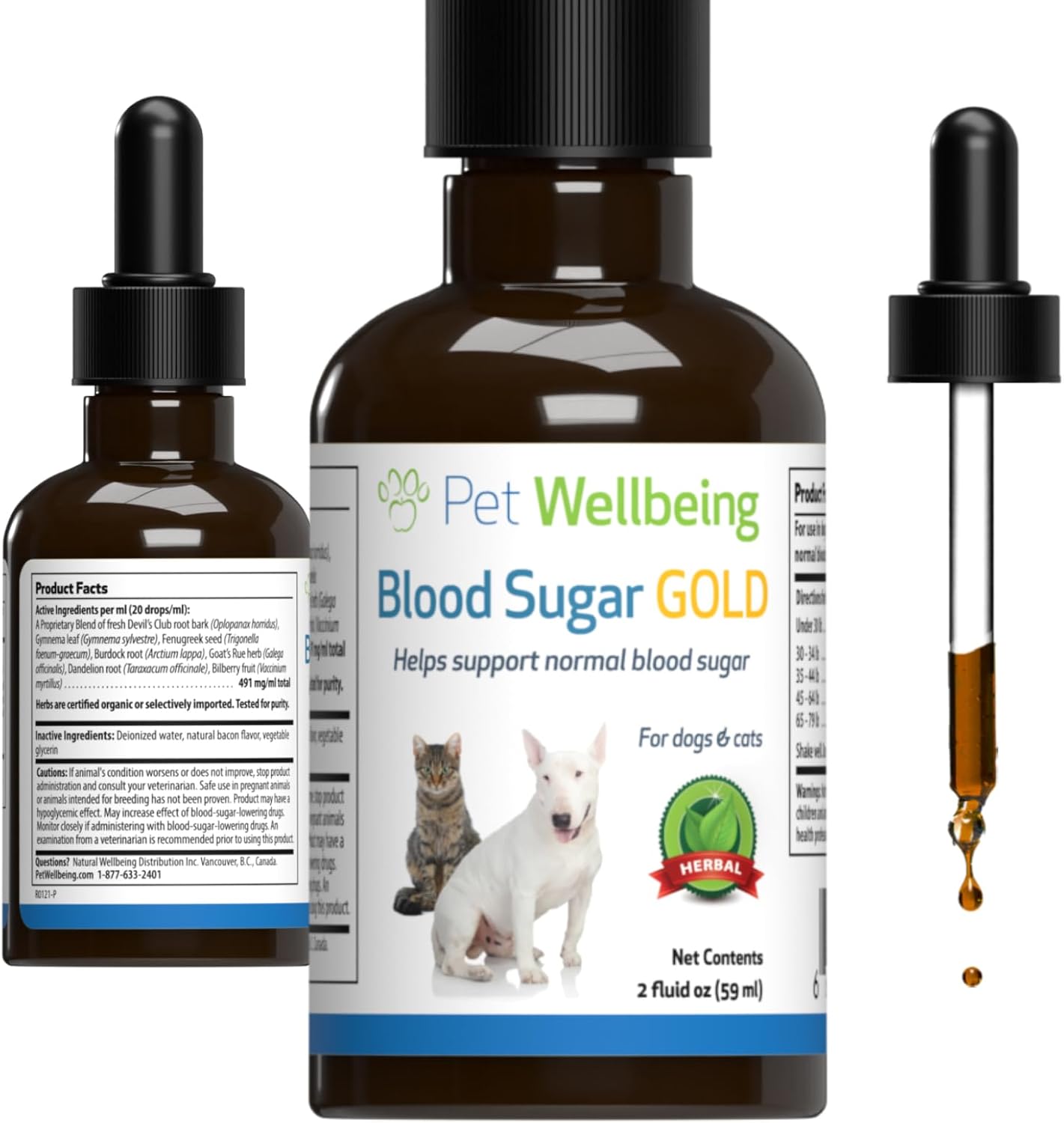 Pet Wellbeing - Blood Sugar Gold For Cats - Natural Support For Healthy Blood Sugar Levels In Diabetic Cats - Insulin Stabilization & Normal Pancreatic Function - 2 Oz (59 Ml)