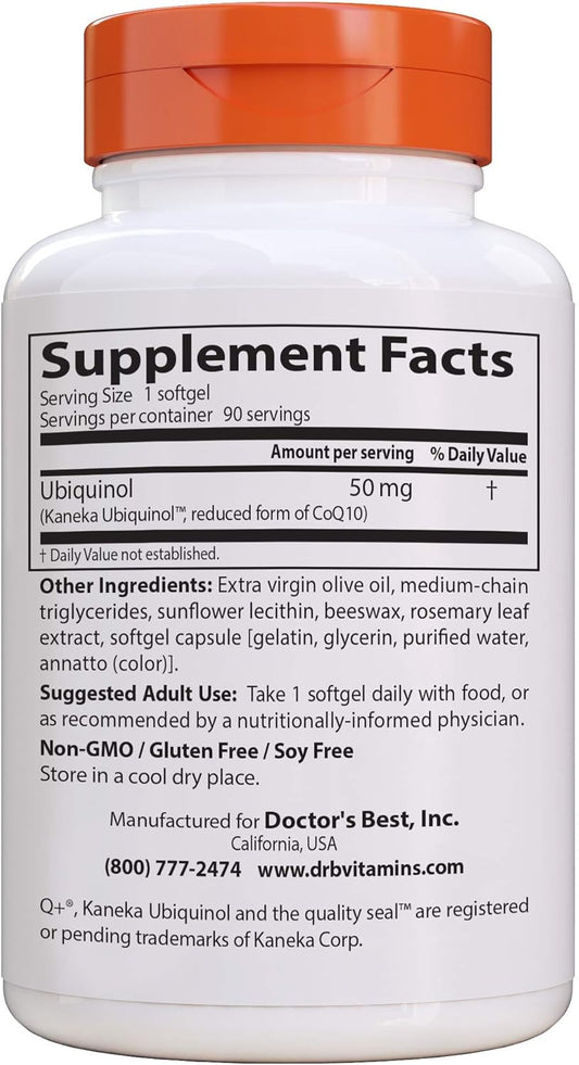 Doctor'S Best Ubiquinol With Kaneka Qh, Non-Gmo, Gluten & Soy Free, Heart Health, 50 Mg, 90 Count