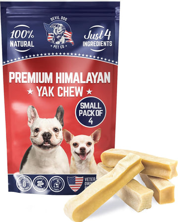 Devil Dog Pet Co. Himalayan Yak Chews – Small 4 Pack, Yak Cheese Dog Chews, 100% Natural & Healthy, Odor Free, Long Lasting, Yak Chew Treats – Premium Yak Milk Dog Chew, Yak Bones for Dogs