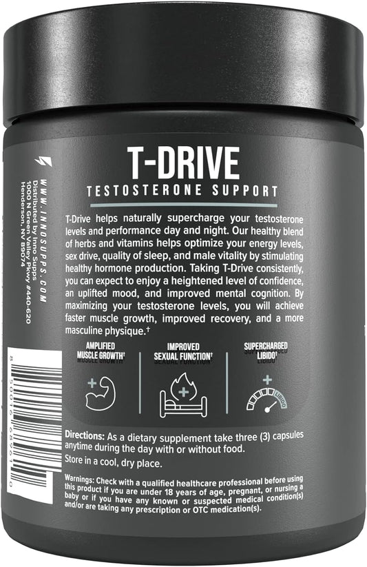 Innosupps : T-Drive | Testosterone Booster | Amplify Muscle Growth | Ksm-66 Ashwagandha, Boron, Fenugreek | 90 Capsules