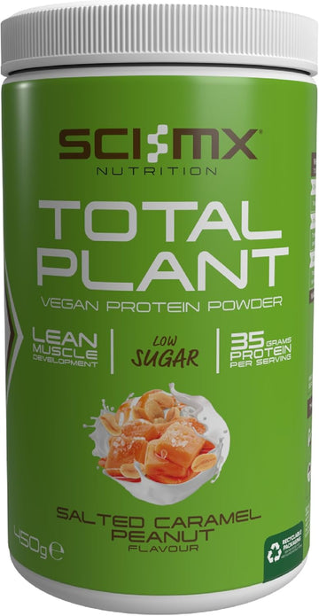 Sci-Mx Total Plant - Vegan Protein Powder For Lean Muscle Development - Salted Caramel Peanut • Low-Sugar • 35G Protein + 176 Calories Per Serving • 450G