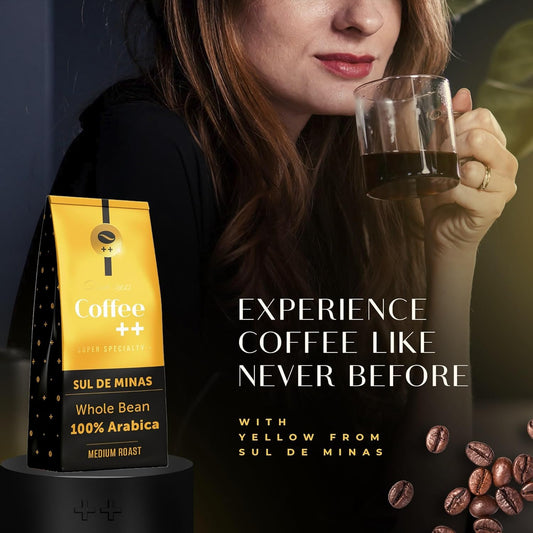 Whole Bean Coffee Plus | Unique Flavor Of A Specialty Coffee | Gourmet Fresh Coffee Experience, Grind It And Get The Perfect Cup | Medium Roast Beans | Yellow | Bag Of 8.8 Oz