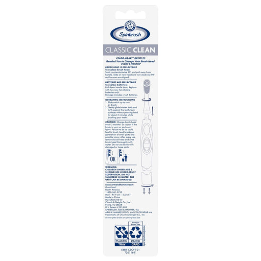 Arm & Hammer Spinbrush Classic Clean Powered Toothbrush, 1 Count