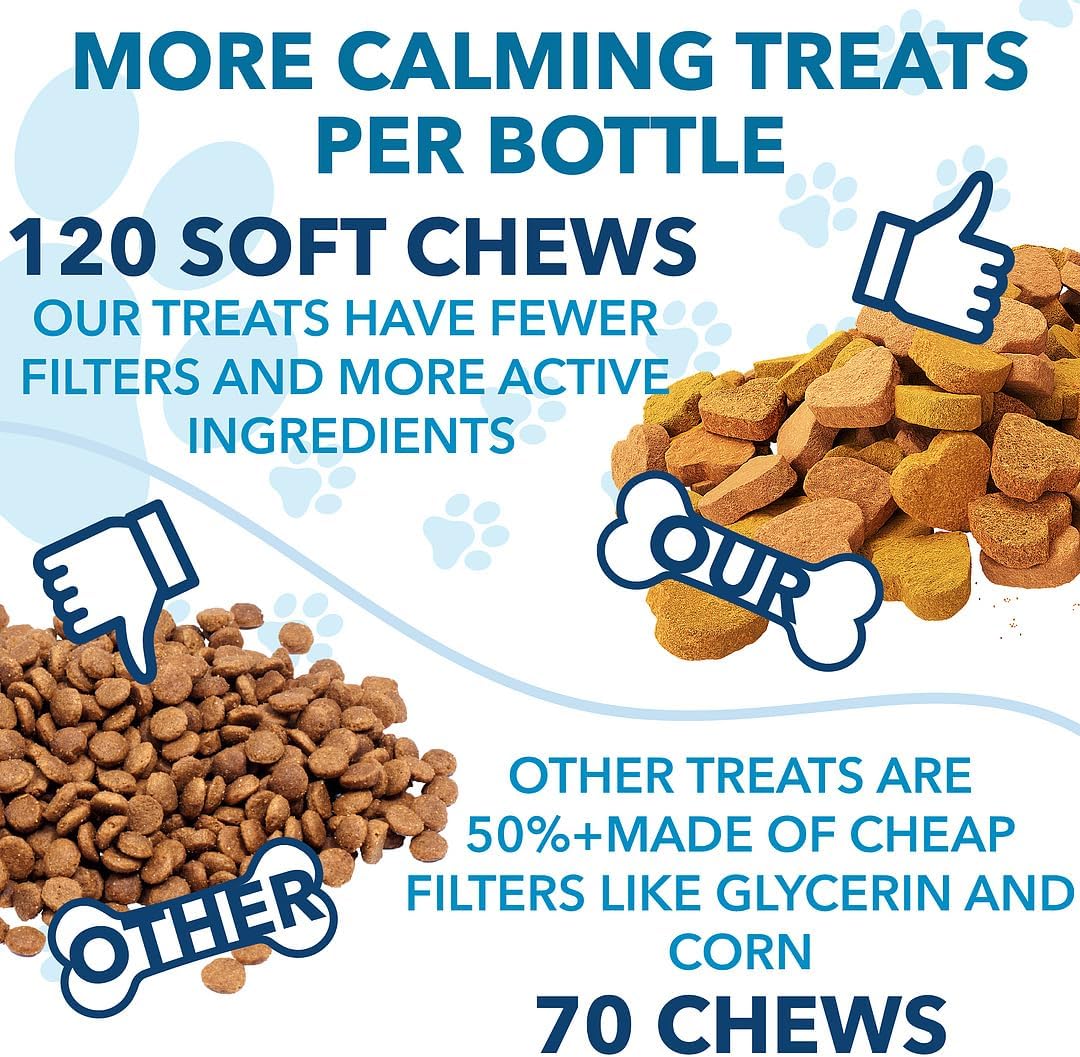 Hemp Calming Chews for Dogs with Anxiety and Stress - Dog Calming Treats - Dog Anxiety Relief - Storms, Barking, Separation - Valerian - Hemp Oil - Calming Treats for Dogs - Made in USA : Pet Supplies