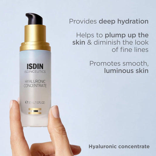 ISDIN Isdinceutics Hyaluronic Concentrate (30ml) | Hydrates and Plumps skin | wrinkle smoothing | reduces pores and sebum production