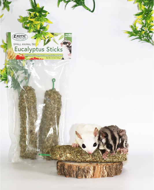 Exotic Nutrition Eucalyptus Sticks - Healthy Vitamin-Fortified Crunchy Chew Treat - Natural Treat For Sugar Gliders - Made With Eucalyptus Leaves, Oats, Fruit, Honey