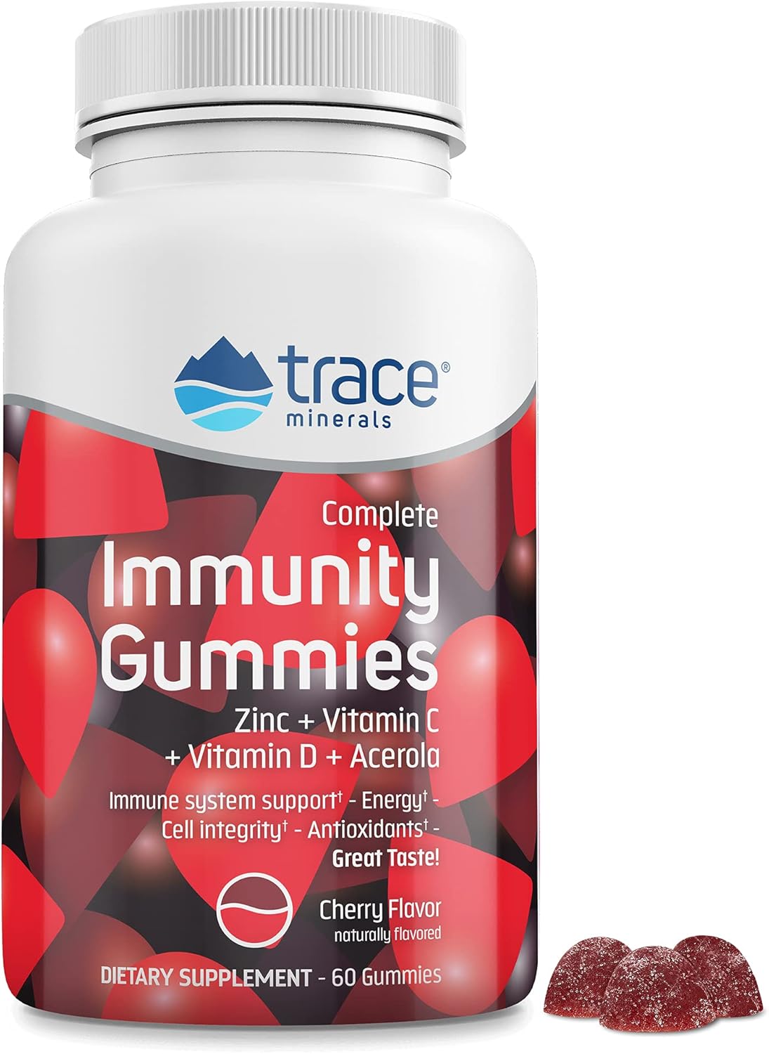 Trace Minerals | Immunity Gummies | Immune System Support With Zinc, Vitamin C, Vitamin D, And Acerola | Cherry Avor | 60 Gummies