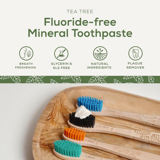 Georganics Mineral Toothpaste - 120Ml - Tea Tree Flavour - Fluoride, Sls & Glycerine Free - Non-Foaming Natural Toothpaste With Virgin Coconut Oil - Certified Cosmos Natural, Vegan And Cruelty-Free