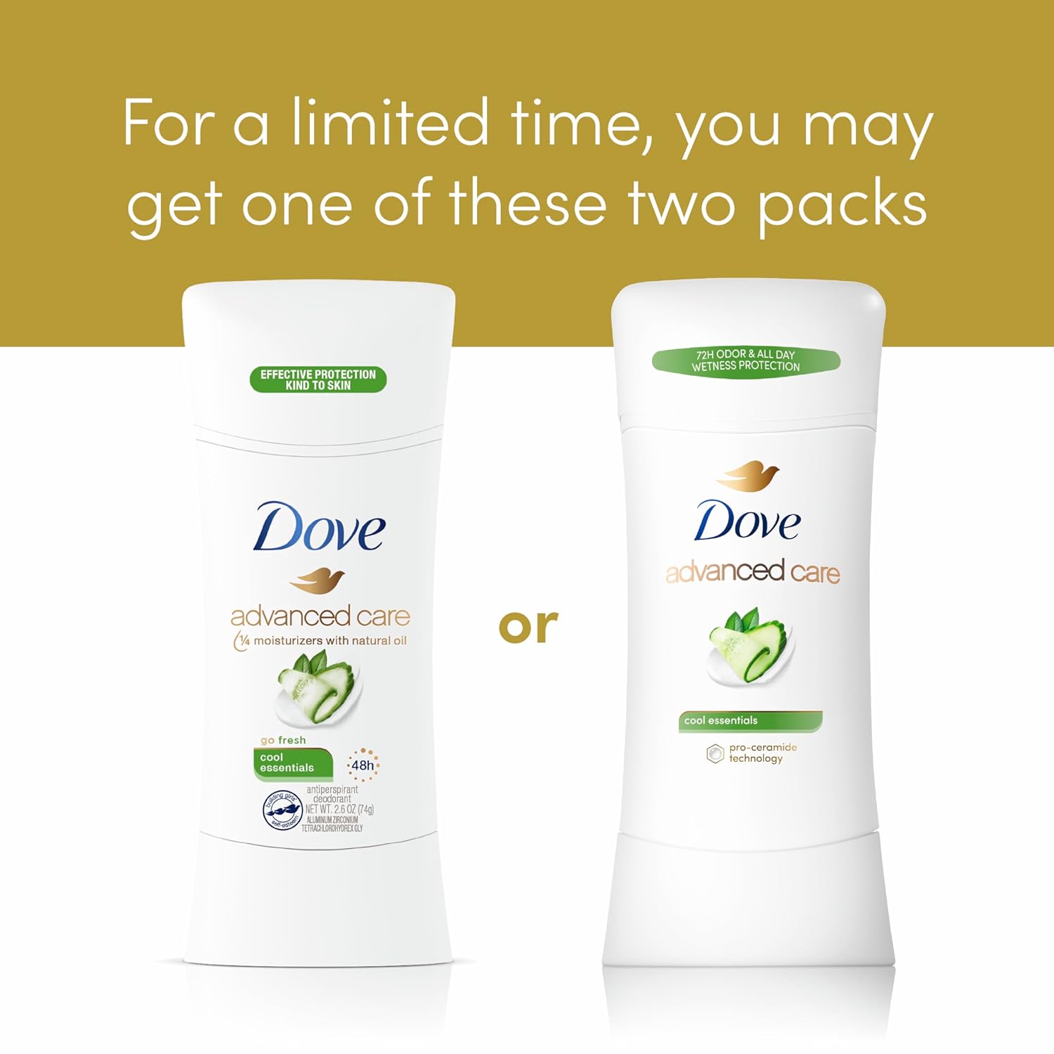 Dove Advanced Care Antiperspirant Deodorant Stick Cool Essentials 4 ct for helping your skin barrier repair after shaving 72 hour odor control and sweat protection with Pro Ceramide Technology 2.6 oz : Beauty & Personal Care