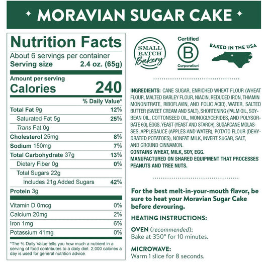 Dewey'S Bakery Moravian Sugar Cake | Coffee Cake Baked With Cinnamon & Pure Cane Sugar | Fresh Baked, Get Well, Sympathy, Birthday Gift, Breakfast Treat | Pack Of 3 (14 Oz)