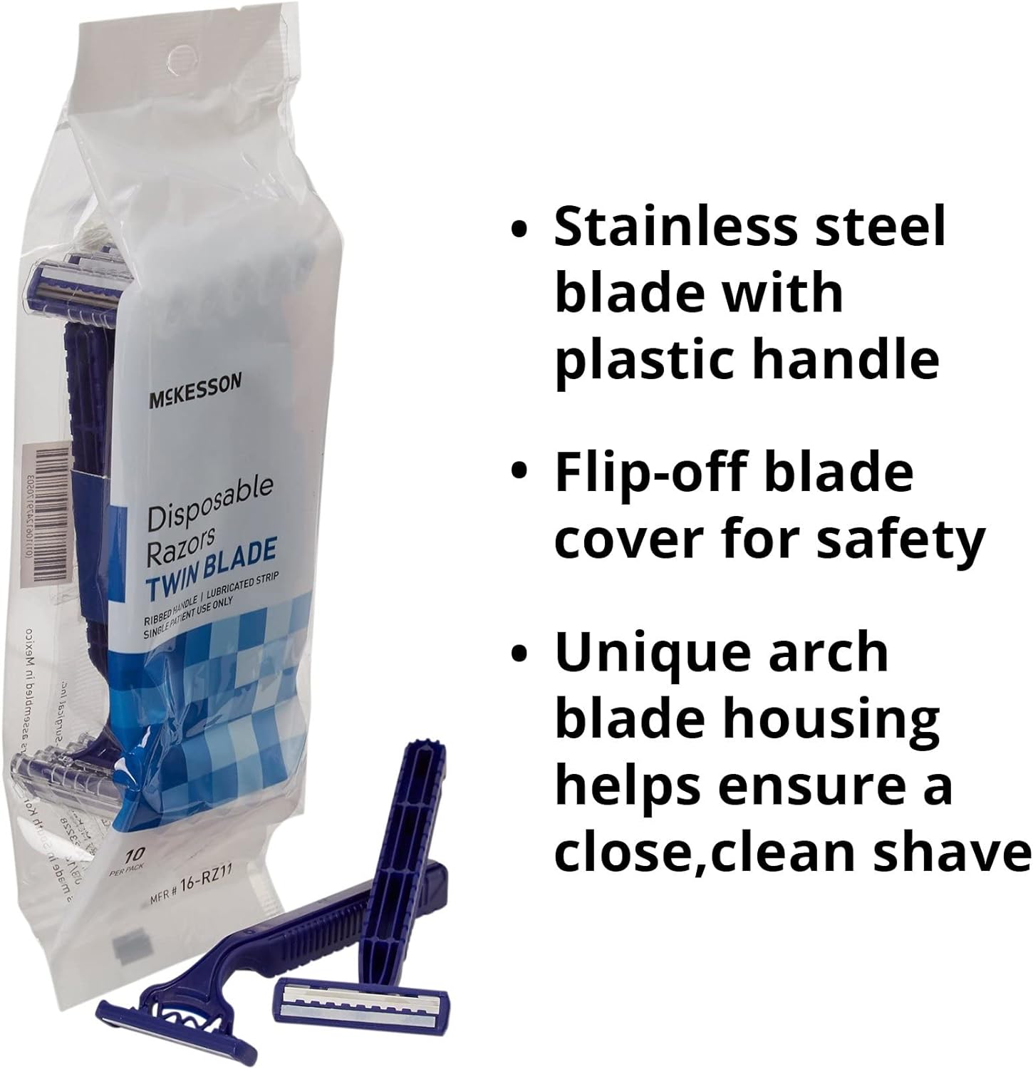 McKesson Disposable Razors, Stainless Steel Twin Blade, Lubricated Strip, Ribbed Handle, Blue, 10 Count, 12 Packs, 120 Total