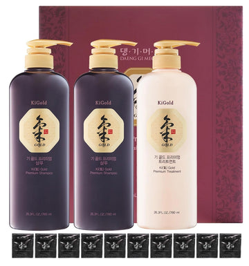 Daeng Gi Meo Ri - Ki Gold Premium 2 Shampoo 780Ml + 1 Treatment 780Ml + 10 Traveling Pouch Samples 10Ml Set, Samples May Vary
