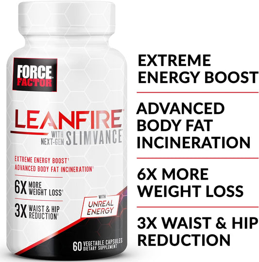 Force Factor Leanfire With Next-Gen Slimvance, 2-Pack, Advanced Energy Pills With B Vitamins And Caffeine To Boost Metabolism, Enhance Focus, And Improve Workout & Fitness Performance, 120 Capsules