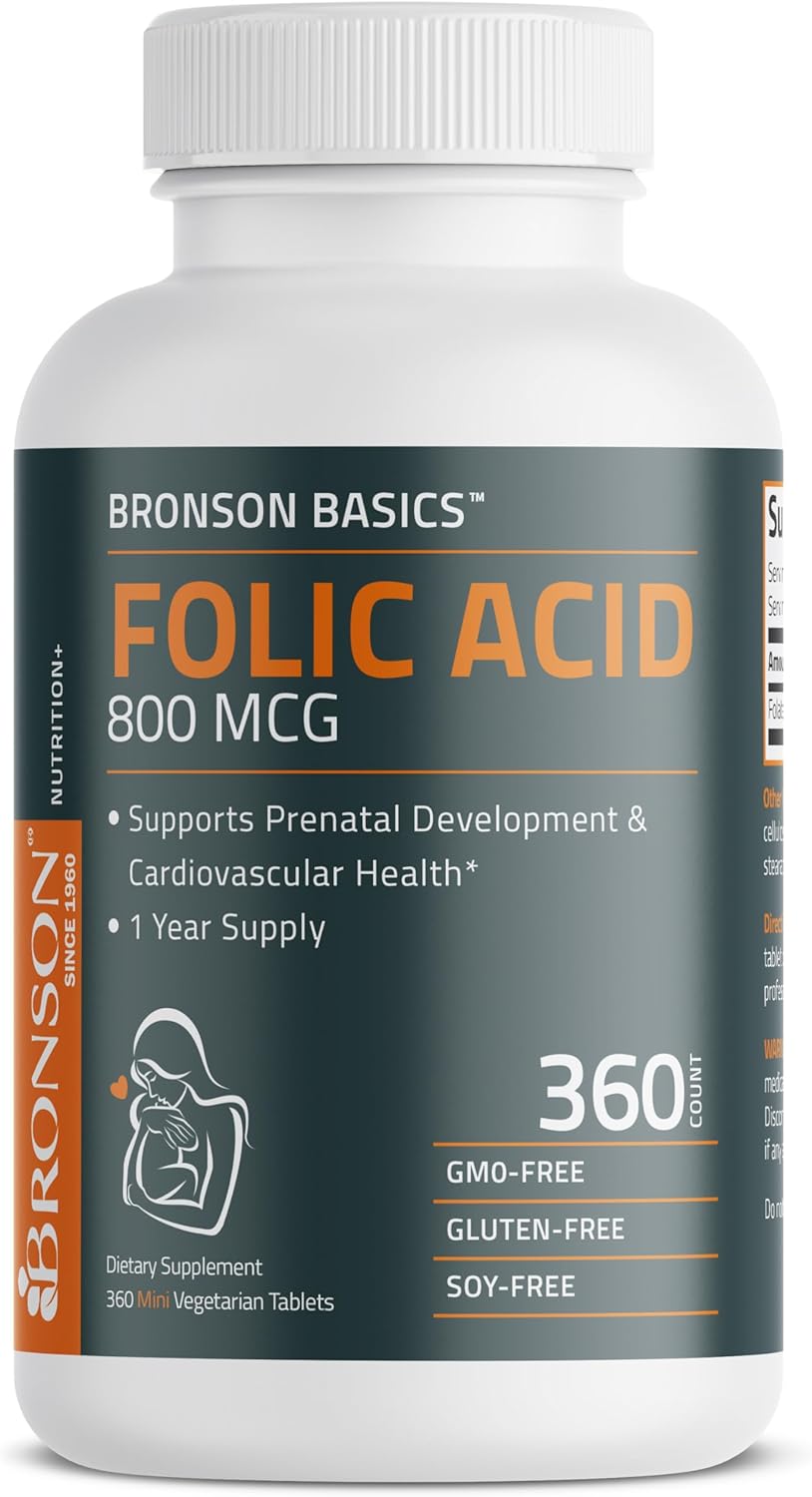 Bronson Folic Acid 800 MCG Supports Prenatal Development, 1 Year Supply, Non-GMO, 360 Tablets : Health & Household