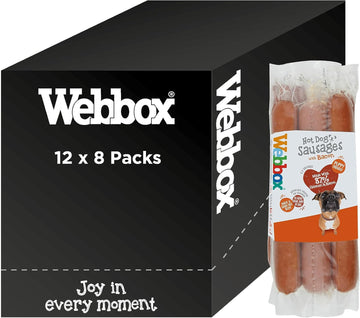 Webbox Hot Dog Sausages Dog Treats - Puppy Friendly, Individually Wrapped for Freshness, No Artificial Colours, Wheat and Grain Free (12 x 8 Packs)