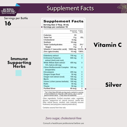 Buried Treasure Acf Advanced Immune Support - 16 Oz, 16 Servings With Elderberry, Echinacea And Herbal Blend For Immunity Support
