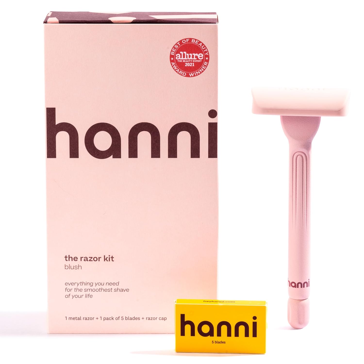 Hanni The Weighted Dermaplane Razor With Blades For Shaving, Safety Shaver For Women, Pubic, Bikini, And Sensitive Area Body Hair Remover, Women'S Grooming, Smooth Glide, Long Handle - Blush