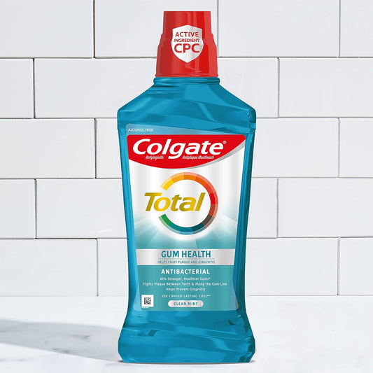 Colgate Total Gum Health Alcohol Free Mouthwash, Antibacterial Formula, Helps Prevent Gingivitis Gum Disease, Clean Mint - 1L, 33.8 Fluid Ounce, 6 Pack