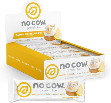 No Cow High Protein Bars, Lemon Meringue - Healthy Snacks, 20G Vegan Protein, High Fiber, Low Sugar, Keto Friendly, Dairy & Gluten Free (12 Count)