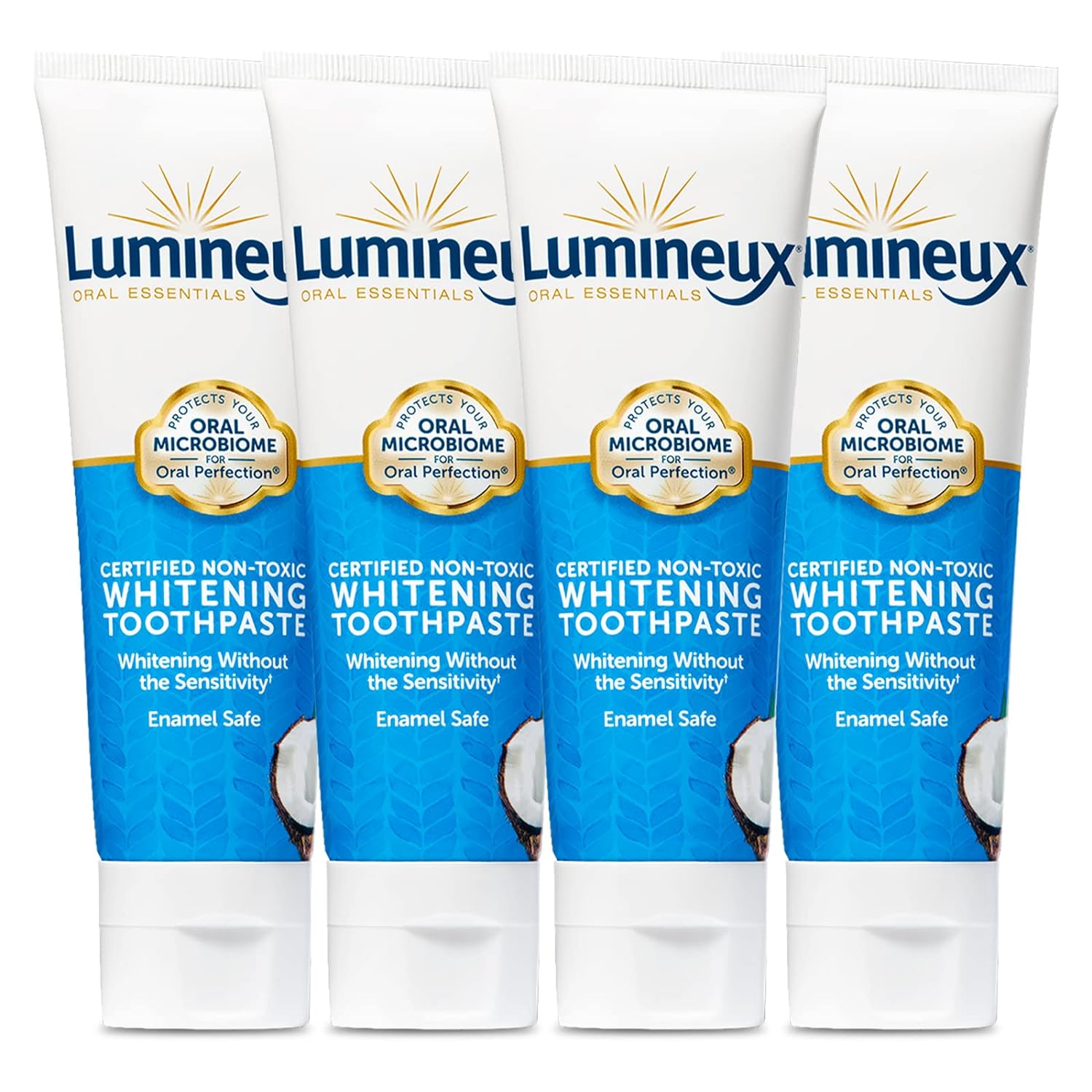 Lumineux Teeth Whitening Toothpaste 4-Pack - Enamel Safe for Sensitive Teeth & Whiter Teeth - Certified Non-Toxic, Fluoride Free, No Artificial Colors, SLS Free & Dentist Formulated - 3.75 Oz