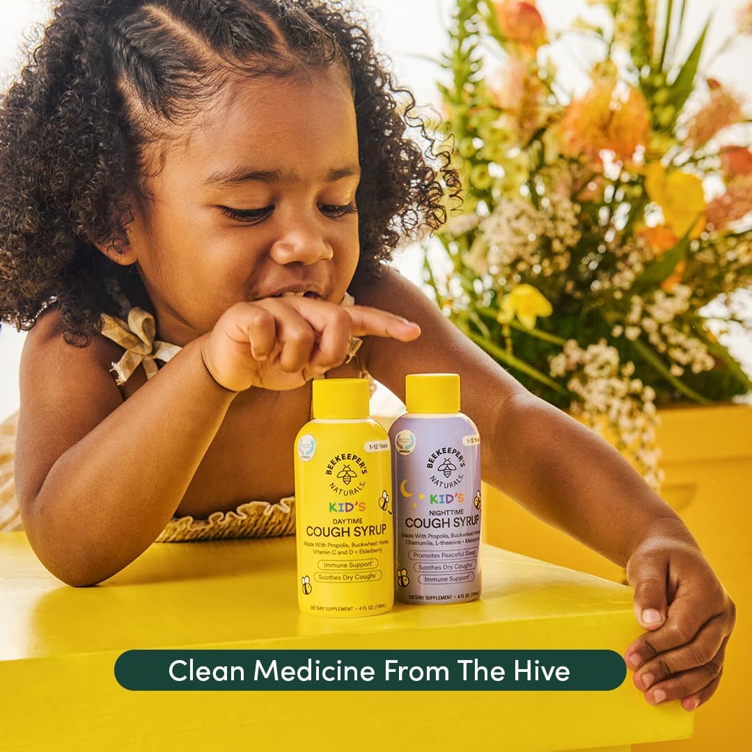 Beekeeper'S Naturals Propolis Honey Cough Syrup Nighttime For Kids Immune Support With Propolis, Elderberry & Raw Honey - Sleep Support With Chamomile & L-Theanine - Gluten Free, 4 Oz. : Health & Household