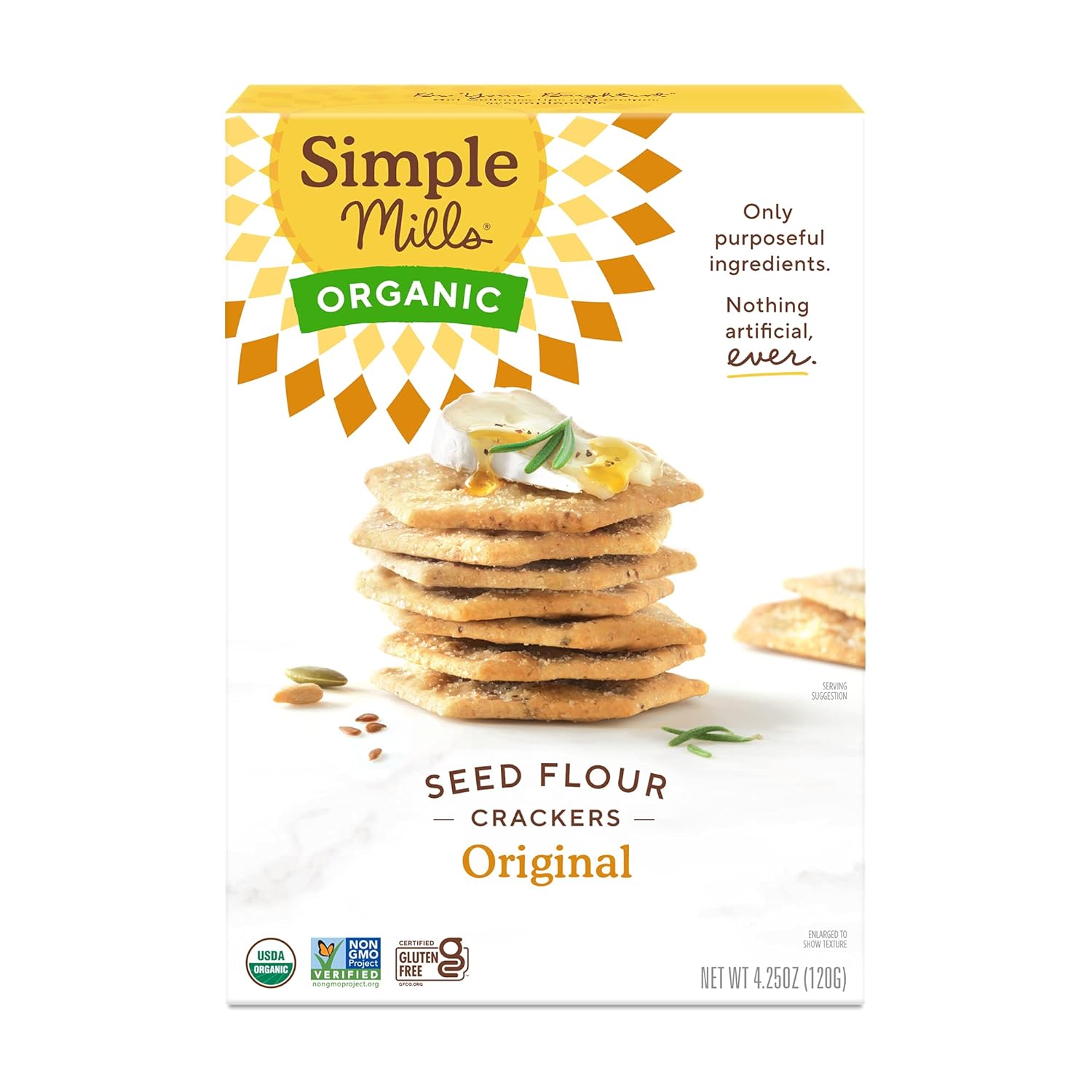 Simple Mills Organic Seed Crackers, Original - Gluten Free, Vegan, Healthy Snacks, Paleo Friendly, 4.25 Ounce (Pack of 1)