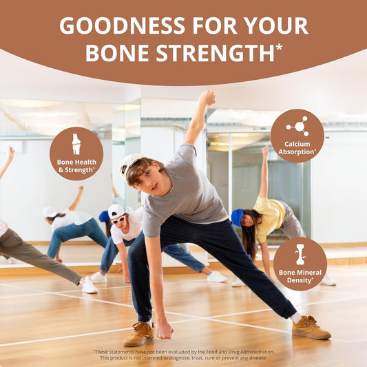 Bone Xtra - Vegan Bone Strength Formula For Stronger Bones, Plant-Based Calcium From Marine Algae, Vitamins D3, Vitamin K2, Magnesium, Phosphorus & More For Teens, Adults - 120 Caps | 1 Month Supply