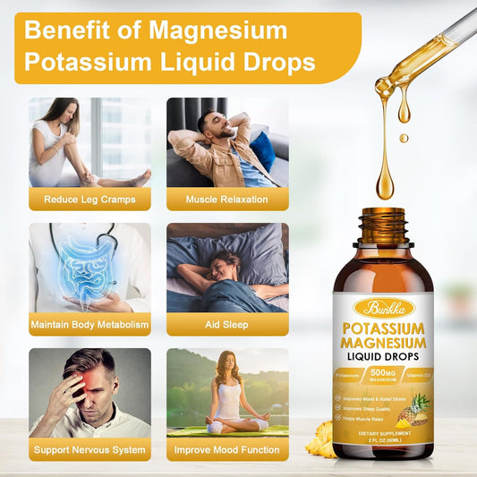 Potassium Magnesium Supplement, 99Mg Potassium Supplement With Magnesium, Calcium, Vitamin D3, Zinc, Sugar Free & Vegan Liquid Drops Supplement For Leg Cramps, Energy, Metabolism, For Adult And Kid