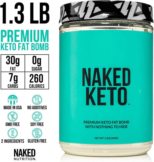 Naked Keto - Premium Keto Fat Bomb Powder - Unflavored - Only Two Ingredients - Gluten-Free, Soy Free Keto Supplement With No Gmos And No Artificial Sweeteners - 1.3 Lb