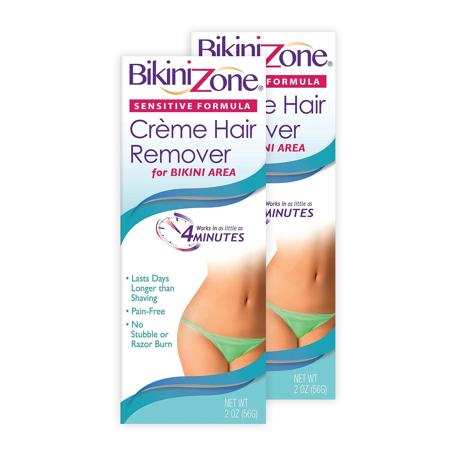 Bikini Zone Crème Hair Remover – Instant Hair Removal For Women – Depilatory Cream For Sensitive Skin & Delicate Areas – Lasts Longer Than Shaving – Painless W/Aloe, Chamomile & Green Tea (2 Pack)