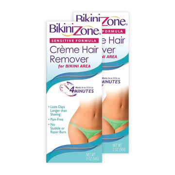 Bikini Zone Crème Hair Remover – Instant Hair Removal For Women – Depilatory Cream For Sensitive Skin & Delicate Areas – Lasts Longer Than Shaving – Painless W/Aloe, Chamomile & Green Tea (2 Pack)